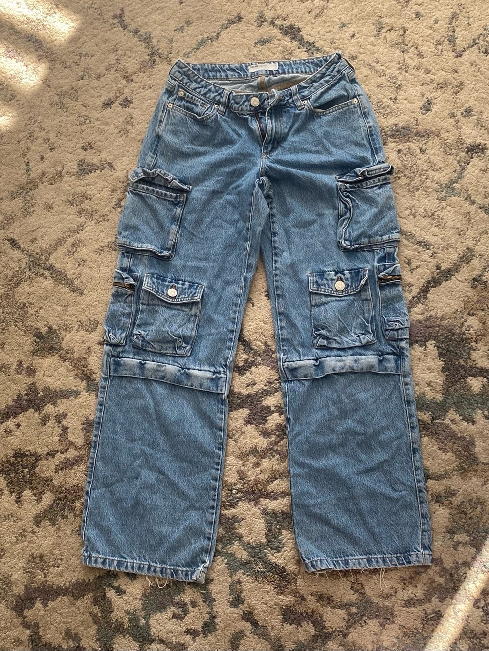 Women’s Blue Cargo Denim Jeans - Casual Utility Style